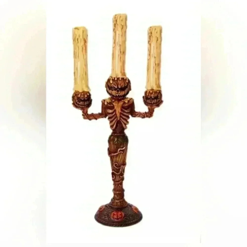 Skeletal Pumpkin Candelabra